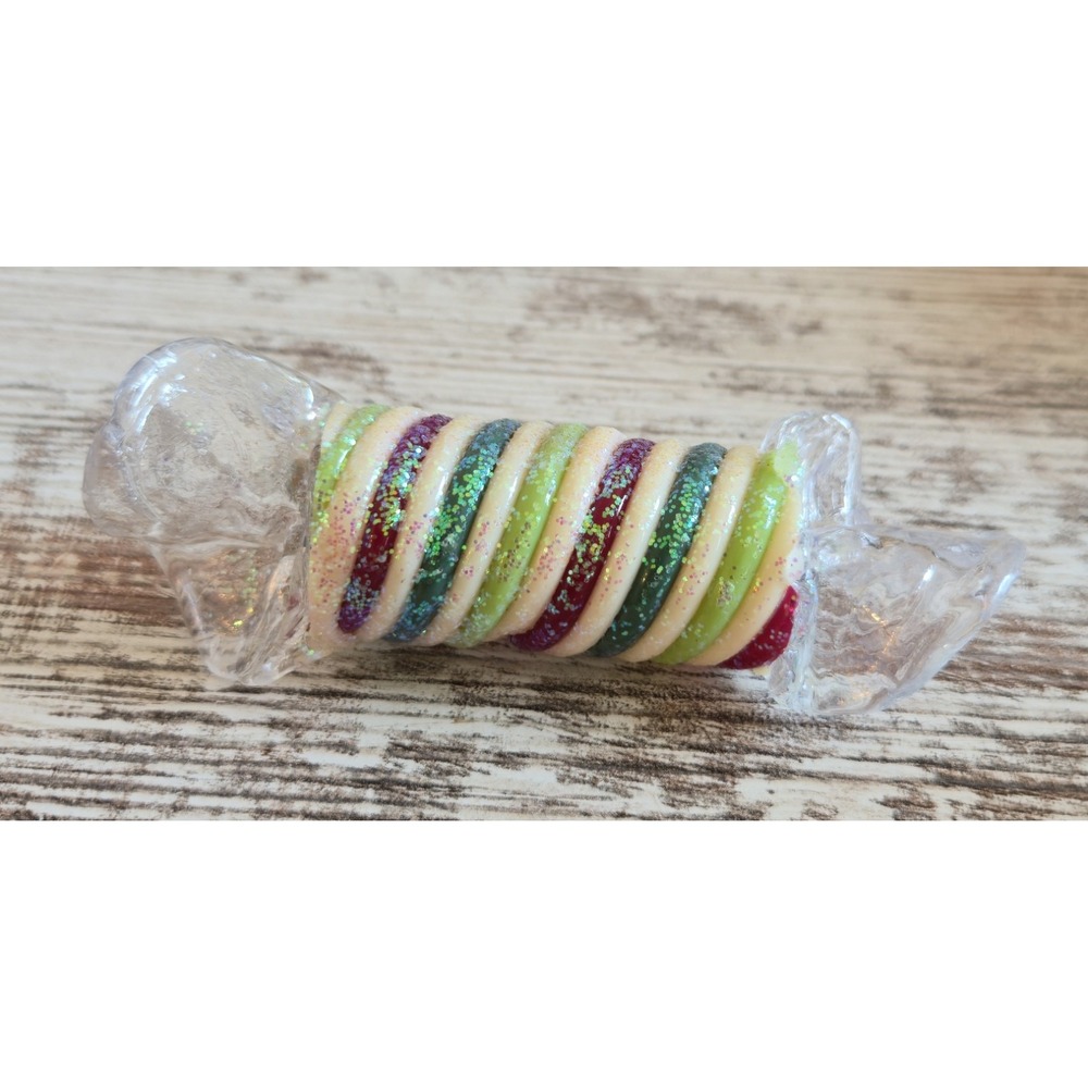Vintage Glass Ribbon Candy Christmas Ornament Hand-Painted Glitter Blown Glass
